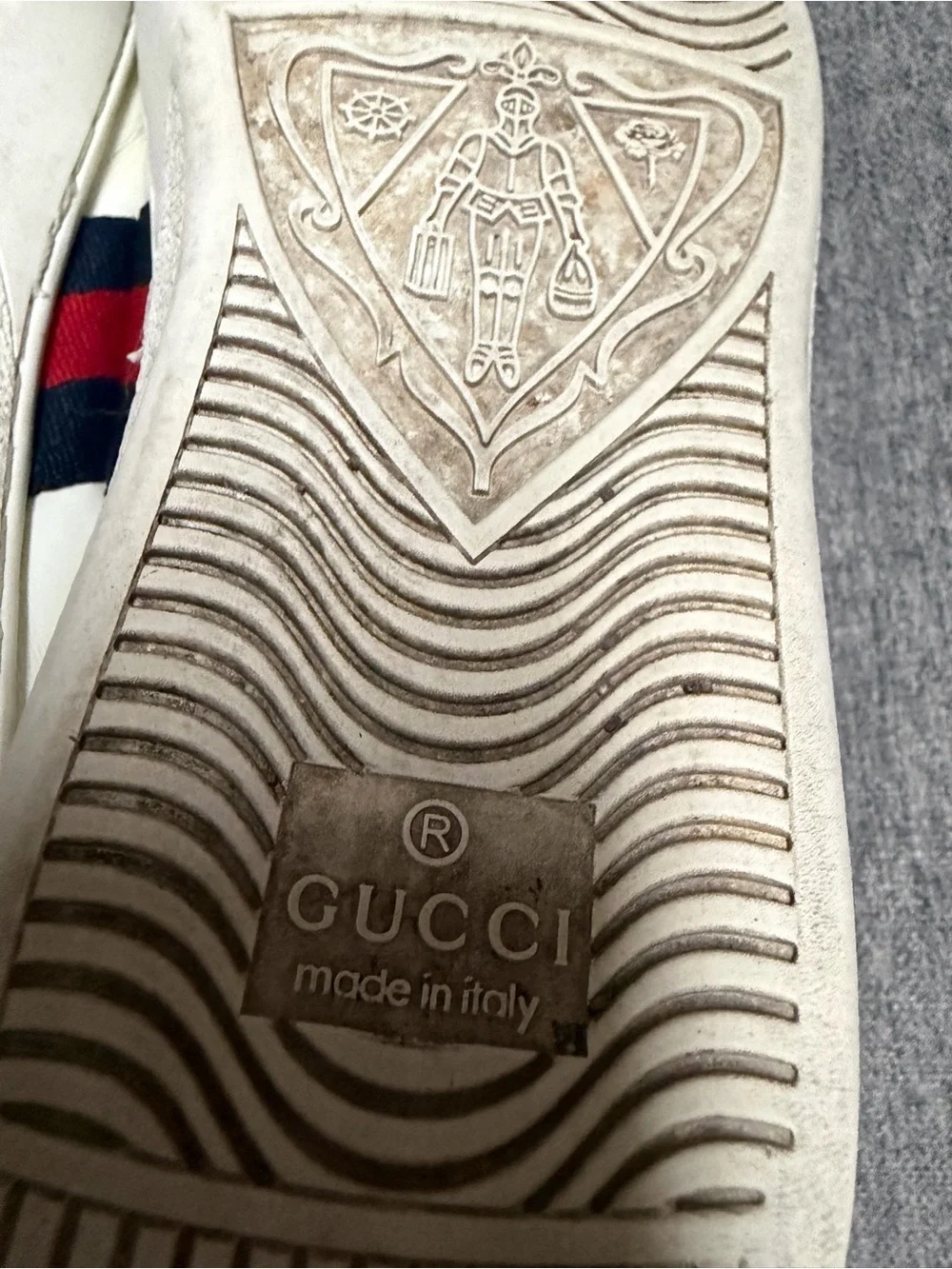 White Leather 'Loved' Low-Top Sneakers with Red & Blue Stripe